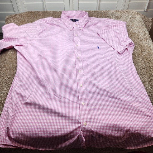 Ralph Lauren Performance Mens 2XLT Pink Gingham Short Sleeve Button Down Shirt - Picture 4 of 7